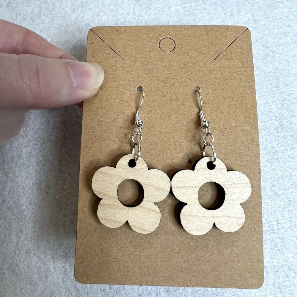 Wooden Flower Cutout Earrings - Picture 2 of 3